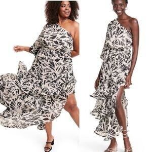 NWOT Alexis x Target Botanical One Shoulder Black White Ruffle Chiffon Dress M